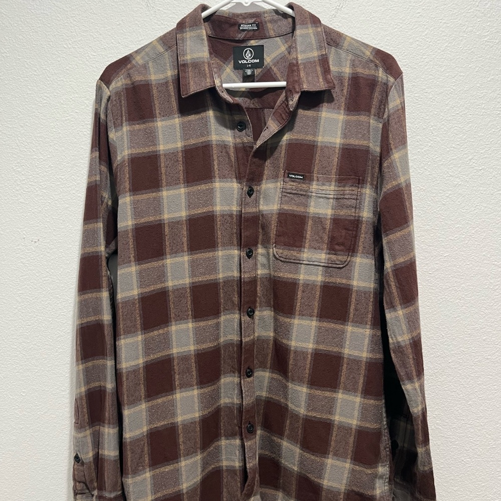Volcom Checkered Shirt in Brown and Gray